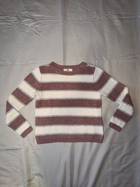 Pinque Striped Scoopneck Sweater in‎ Dusty Rose, Grey, and White size XS